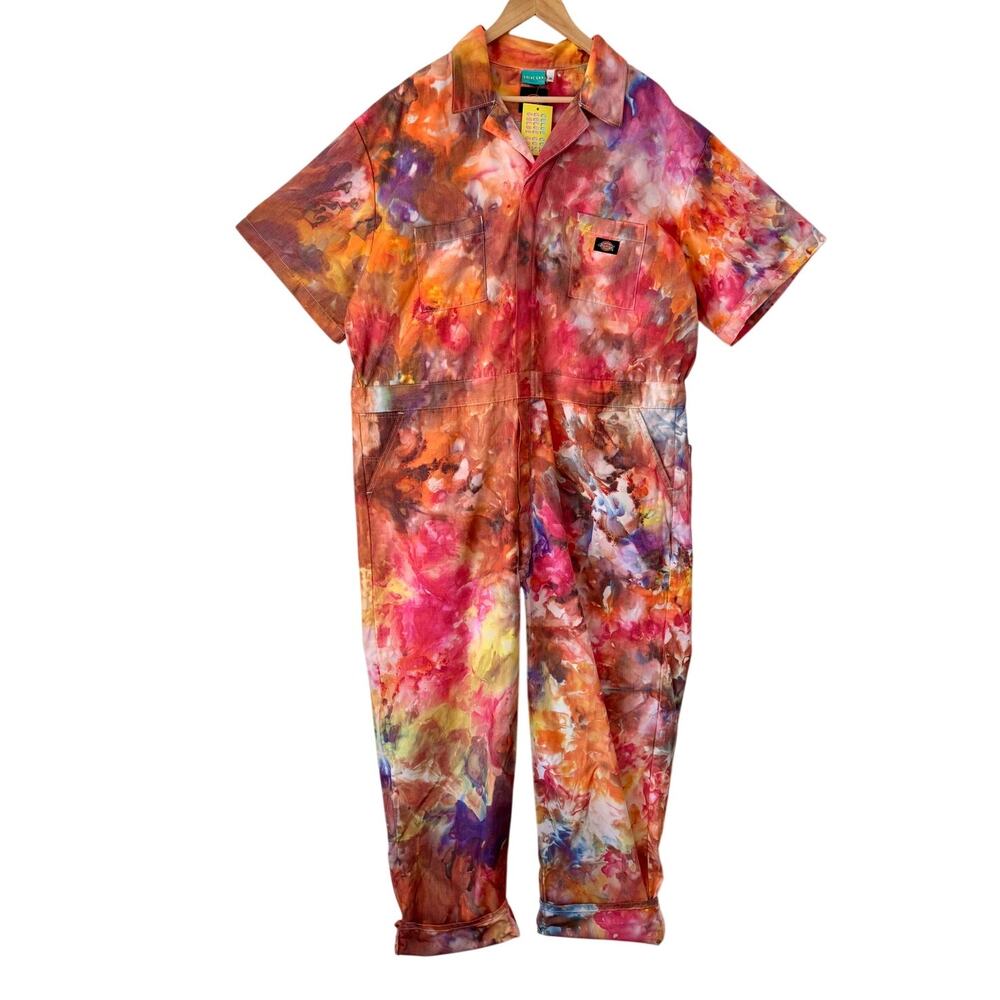 $248 NWT OOAK Upcycled Tie Dye Coveralls Utility Workwear Plus Size- Size 3XL